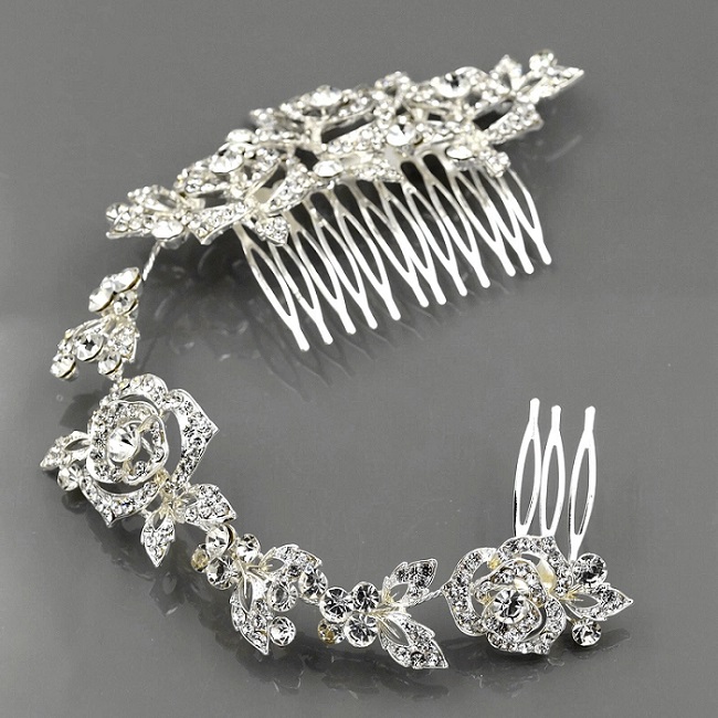 Coronita de par cu cristale si piepteni laterali