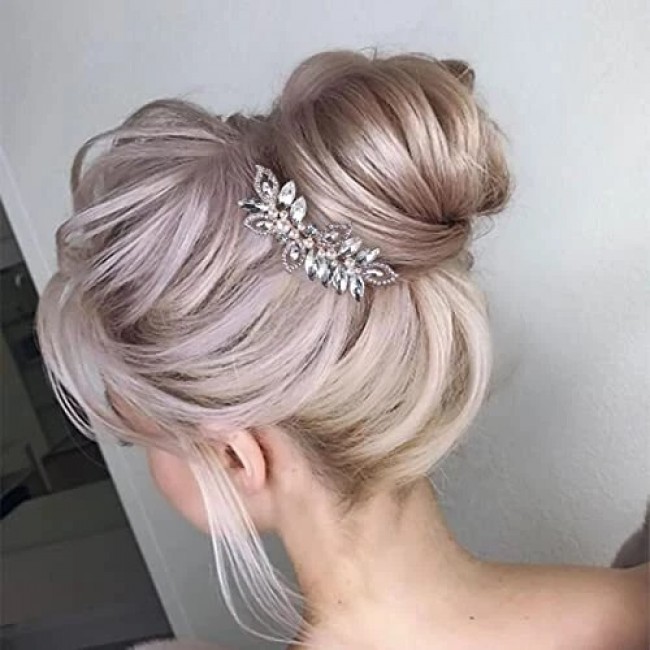 Accesoriu par agrafa tip pieptene cu flori si frunze din cristale si perle Accesoriu par agrafa tip pieptene cu flori si frunze din cristale si perle