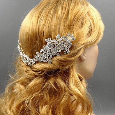 Coronita de par cu cristale si piepteni laterali