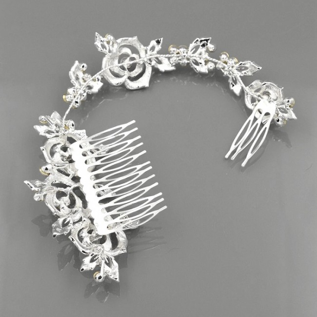 Coronita de par cu cristale si piepteni laterali