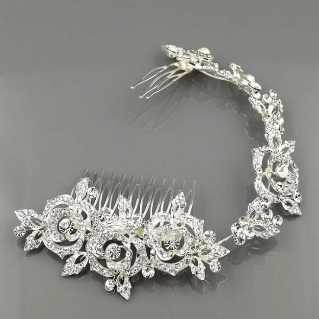 Coronita de par cu cristale si piepteni laterali