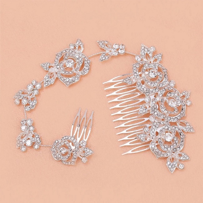 Coronita de par cu cristale si piepteni laterali