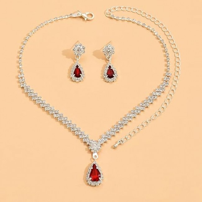 Set bijuterii colier si cercei Josephine cu cristale rosii rubin