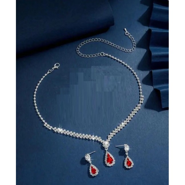 Set bijuterii colier si cercei Josephine cu cristale rosii rubin