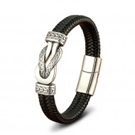 Bratara neagra din piele naturala si inox Destine Contopite