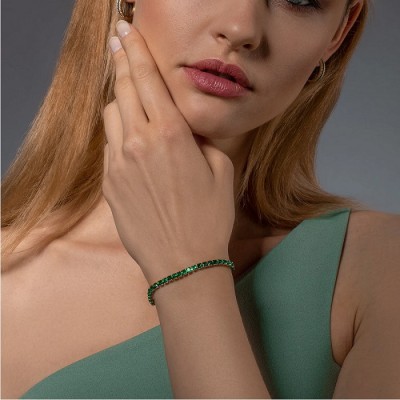 Bratara tennis argintie reglabila din inox cu cristale din zirconiu verde smarald Bratara tennis argintie reglabila din inox cu cristale din zirconiu verde smarald