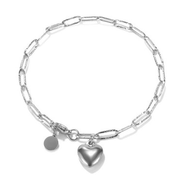 Bratara inox de culoare argintie reglabila cu zale si talismane inima plina si cerc Bratara inox de culoare argintie reglabila cu zale si talismane inima plina si cerc