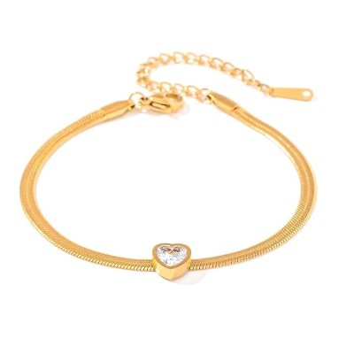 Bratara inox aurie ajustabila cu charm inima cu zirconiu  Bratara inox aurie ajustabila cu charm inima cu zirconiu