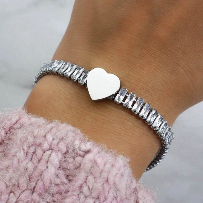 Bratara dama ajustabila din inox cu inima si zirconii