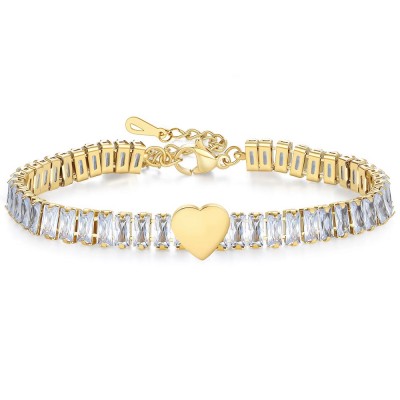 Bratara dama ajustabila aurie din inox cu inima si zirconii