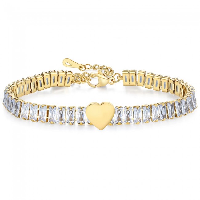 Bratara dama ajustabila aurie din inox cu inima si zirconii