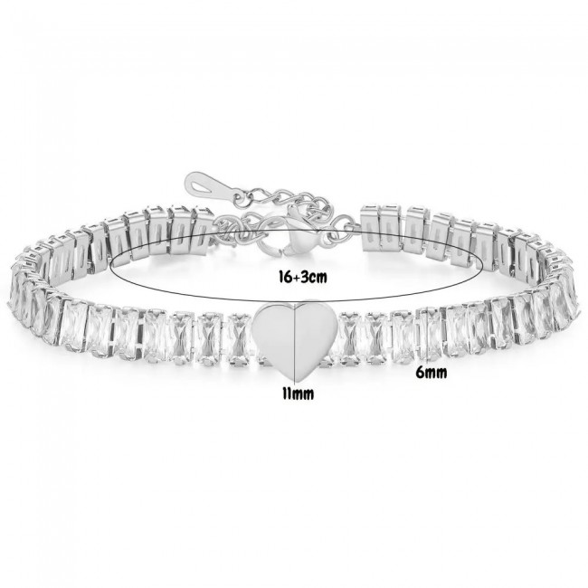 Bratara dama ajustabila din inox cu inima si zirconii