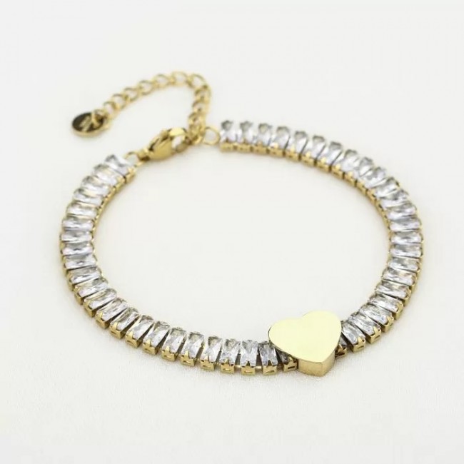 Bratara dama ajustabila aurie din inox cu inima si zirconii