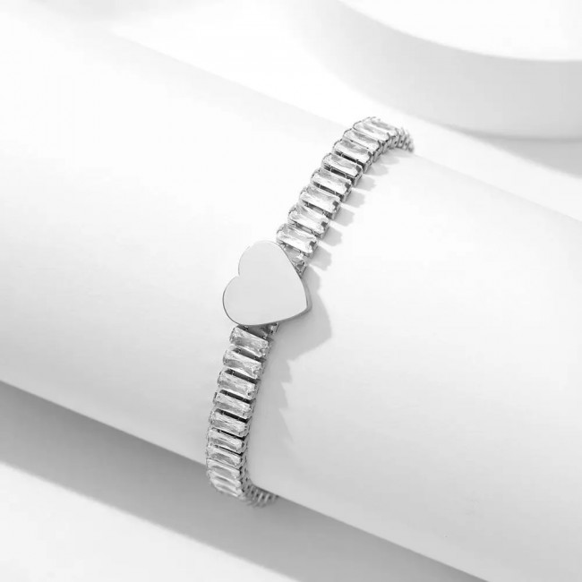 Bratara dama ajustabila din inox cu inima si zirconii