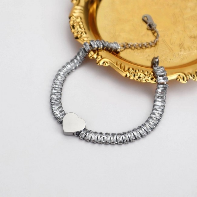 Bratara dama ajustabila din inox cu inima si zirconii