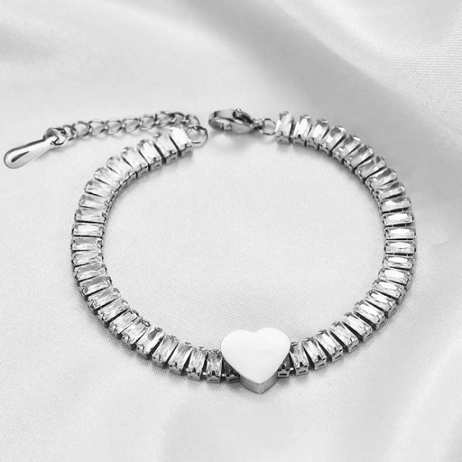 Bratara dama ajustabila din inox cu inima si zirconii