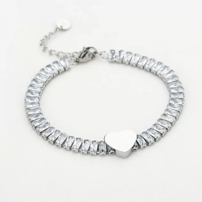 Bratara dama ajustabila din inox cu inima si zirconii