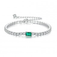 Bratara argint tennis cu zirconii si piatra verde smarald