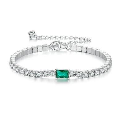 Bratara argint tennis cu zirconii si piatra verde smarald Bratara argint tennis cu zirconii si piatra verde smarald