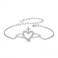 Bratara argint inima cu aripi si cruce