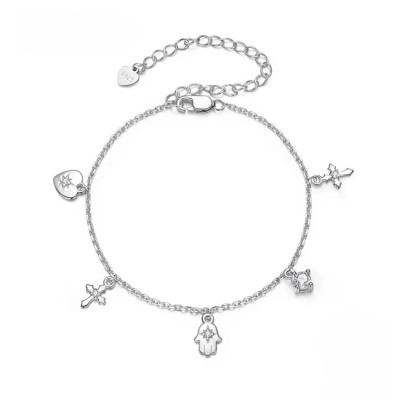 Bratara argint cu talismane cruce inima si hamsa Bratara argint cu talismane cruce inima si hamsa
