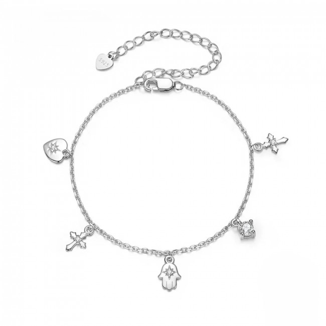 Bratara argint cu talismane cruce inima si hamsa Bratara argint cu talismane cruce inima si hamsa