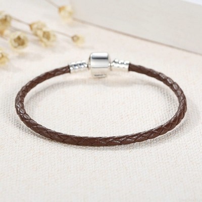 Bratara din piele maro si argint pentru talismane