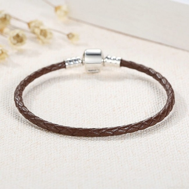 Bratara din piele maro si argint pentru talismane