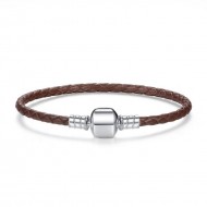 Bratara din piele maro si argint pentru talismane
