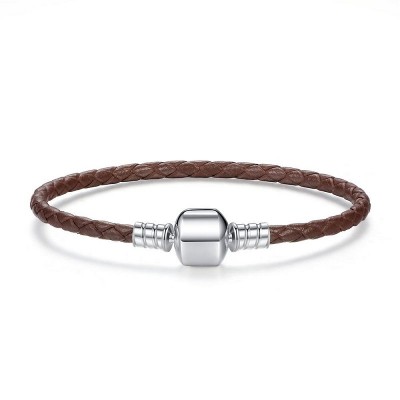 Bratara din piele maro si argint pentru talismane