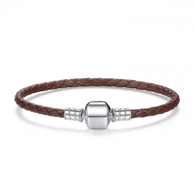 Bratara din piele maro si argint pentru talismane