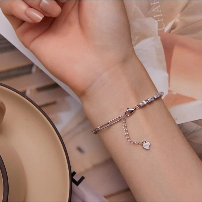 Bratara argint reglabila cu zale si zirconia