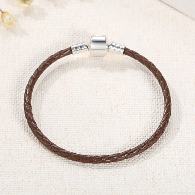 Bratara din piele maro si argint pentru talismane