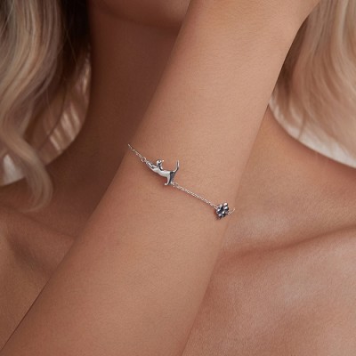 Bratara argint pisica si urma labuta