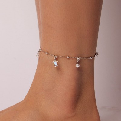 Bratara argint de picior cu talismane broasca testoasa stea perle Bratara argint de picior cu talismane broasca testoasa stea perle