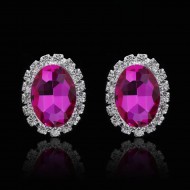 Cercei ovali Fucsia Divine cu zirconii