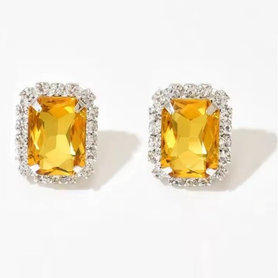 Cercei dreptunghiulari cu clips cu piatra galbena