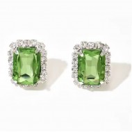 Cercei dreptunghiulari cu clips cu piatra verde