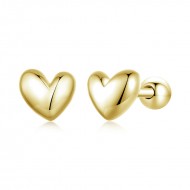 Cercei argint aurii in forma de inima cu surub