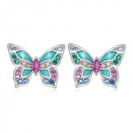 Cercei argint fluturi colorati mozaic cu cristale