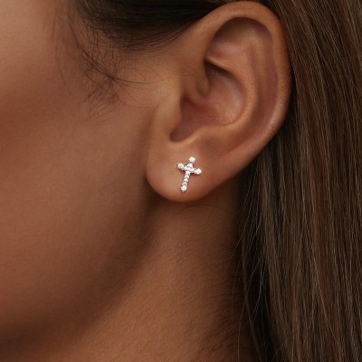 Cercei argint cruciulita cu zirconii Cercei argint cruciulita cu zirconii