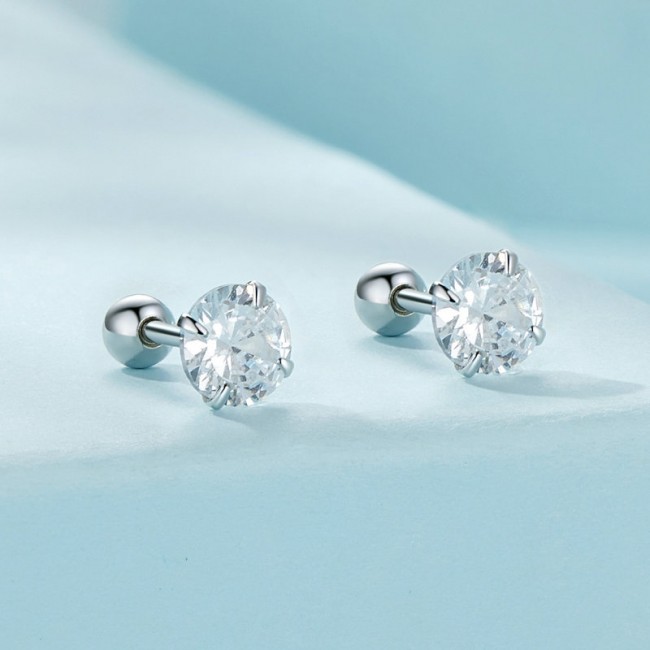 Cercei argint cu zirconiu rotunzi 5mm