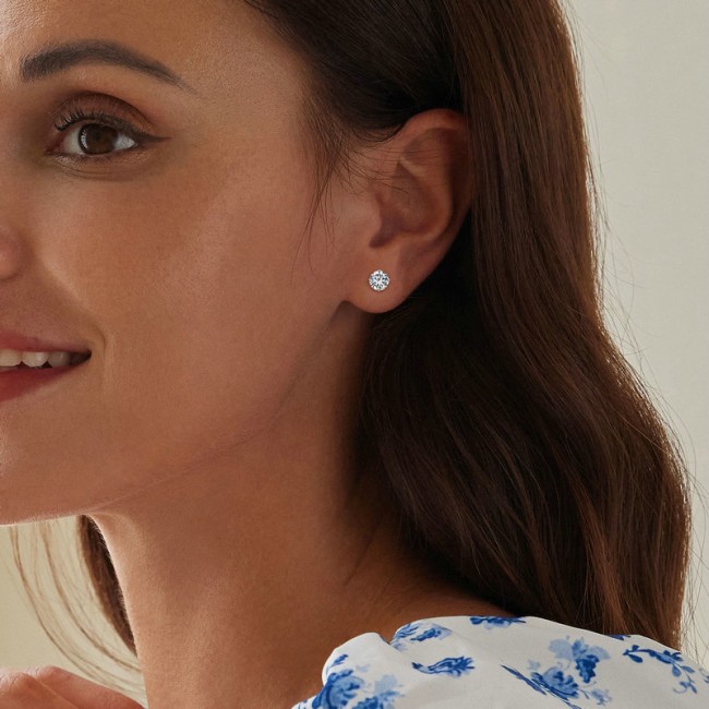 Cercei argint cu zirconiu rotunzi 5mm