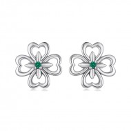 Cercei argint trifoi norocos cu cristale verde smarald