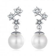 Cercei argint perle cu stelute si zirconii