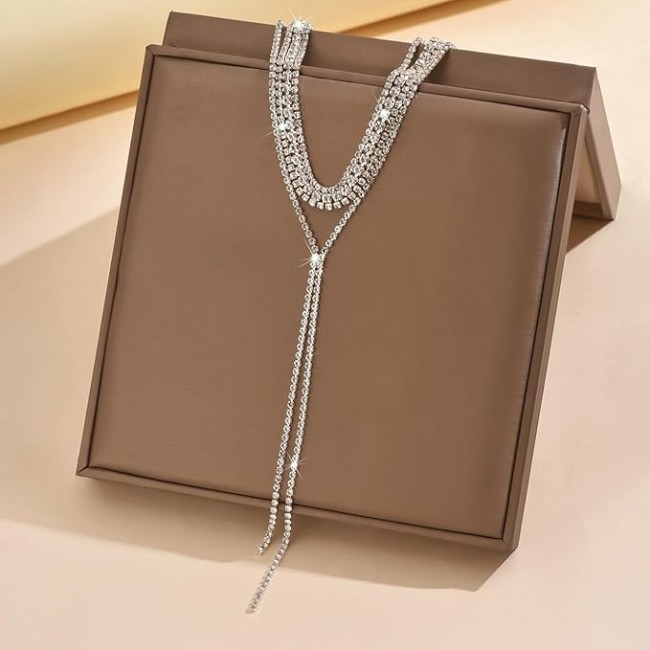 Colier choker elegant cu cristale stralucitoare tip Y