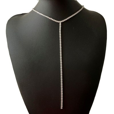 Colier choker fin cu zirconii și pandantiv lung