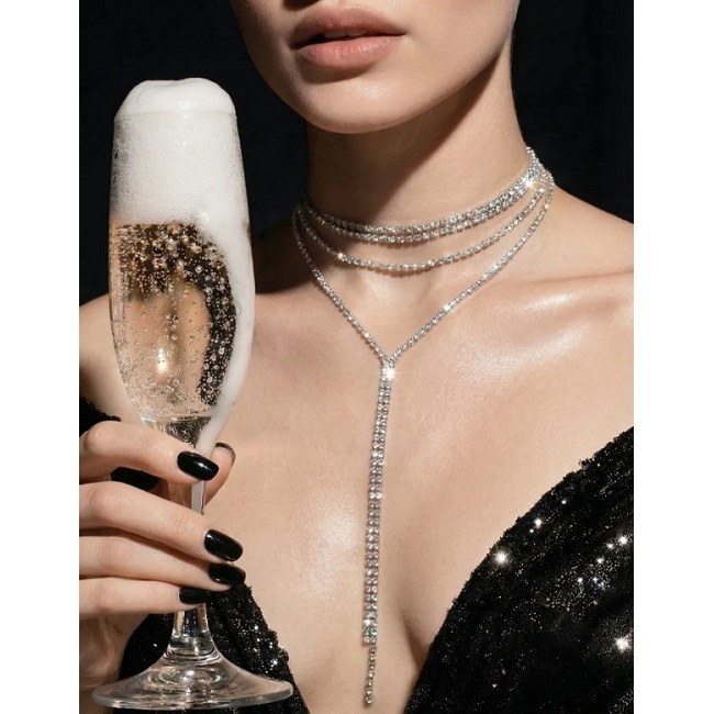 Colier choker elegant cu cristale stralucitoare tip Y