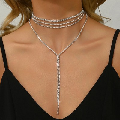 Colier choker elegant cu cristale stralucitoare tip Y