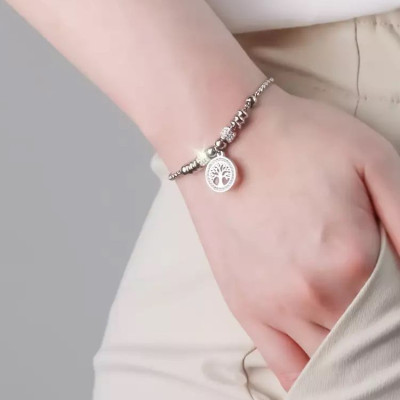 Bratara argintie reglabila din inox cu charm copacul vietii